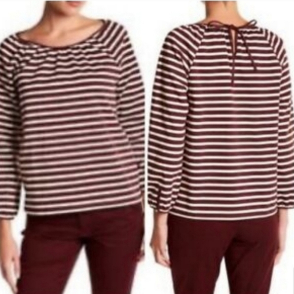 J. Crew flannel burgundy striped top tie back crop sleeve women's S - Picture 1 of 6